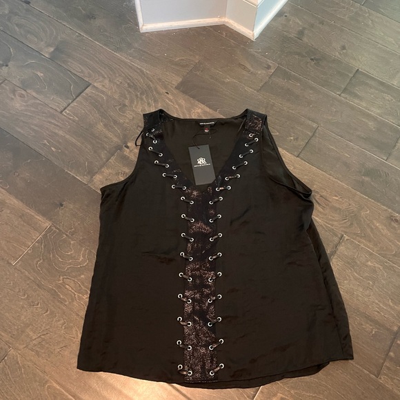 NWT NBW Black silk and leather tank top - Picture 5 of 6